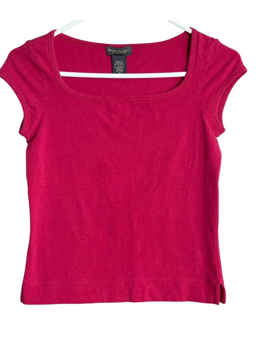 Y2K Coquette Banana Republic Berry Red Tshirt Square Neck Crop Stretch Top Wom S